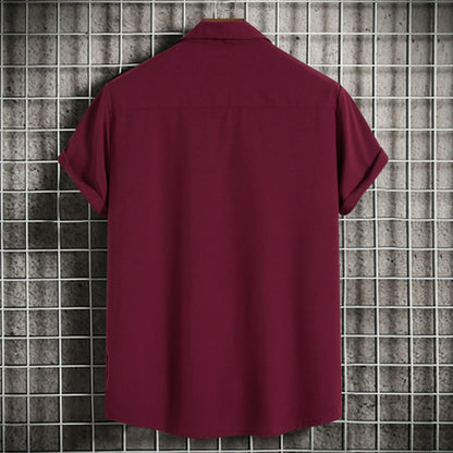New Short Sleeve Shirts for Men Fashion Solid Casual Lapel Cardigan Tops Men Comfort Single-breasted Blouse Summer Beach Shirts