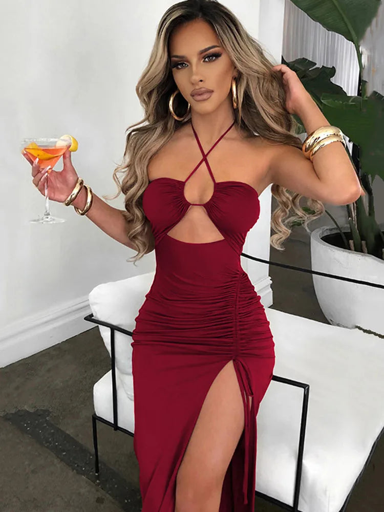 Sleeveless Sexy Female Midi Backless Dresses Slim Night Club Party Women&