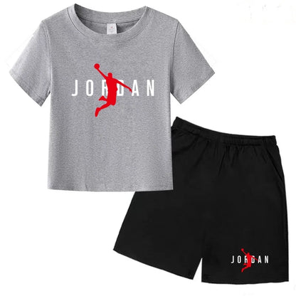 Children Summer Clothes T-shirt Sports Wear Letter Short-Sleeved +Shorts Boy 2P Girl Casual Fashion Coat Sunshine Basketball Set