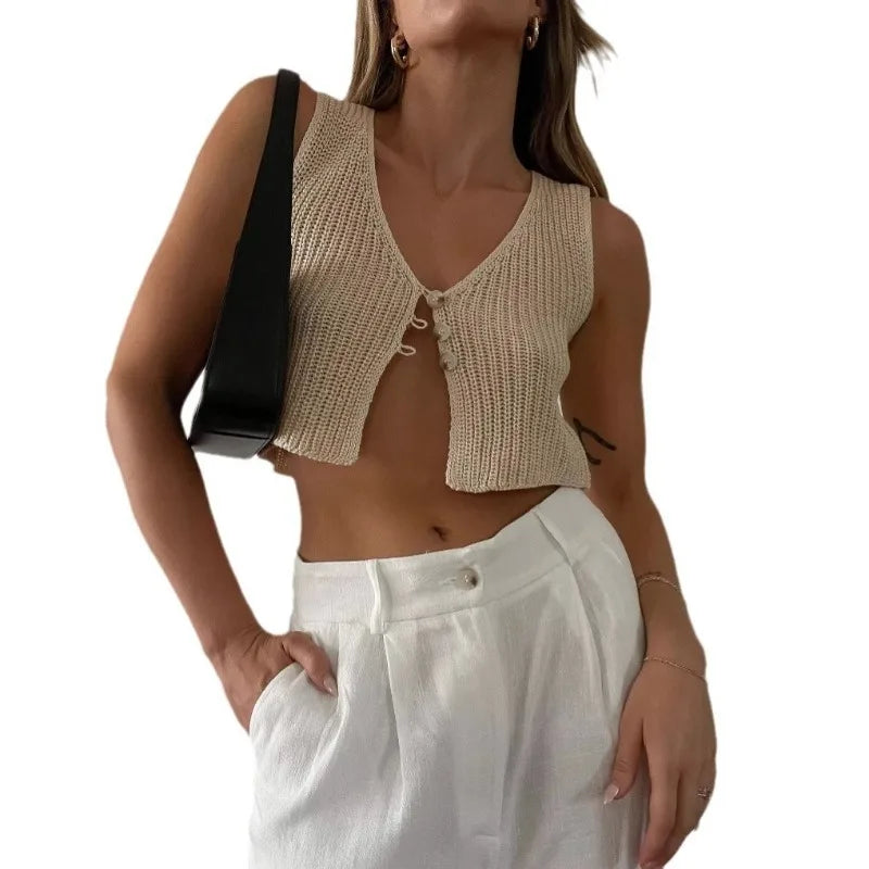 Crop Top  Women Tops 2025 Kintted Sweater Vest Solid Women Summer