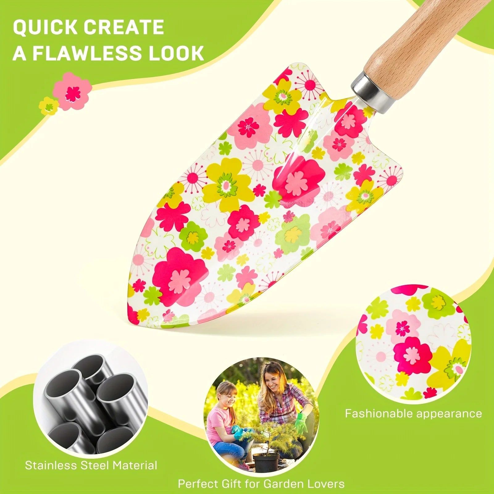 Gardening Tools 10PCS Heavy Duty Garden Hand Tools with Fashion Floral Organizer Handbag Rust-Proof Garden Tool Gifts for Women