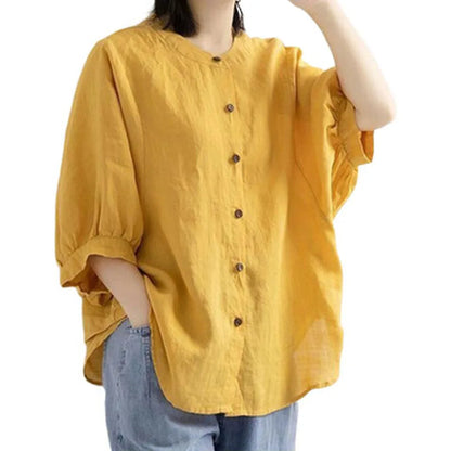 Casual Long Sleeve Cotton Linen Blouses Female Loose Fit Vintage Style Shirts Comfortable Lightweight Breathable Tops