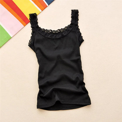 Tank Tops Women Summer O-neck Solid Color Female U-shaped Low Cut Lace Suspender Vest 2024 New Sleeveless Camisole For Ladies