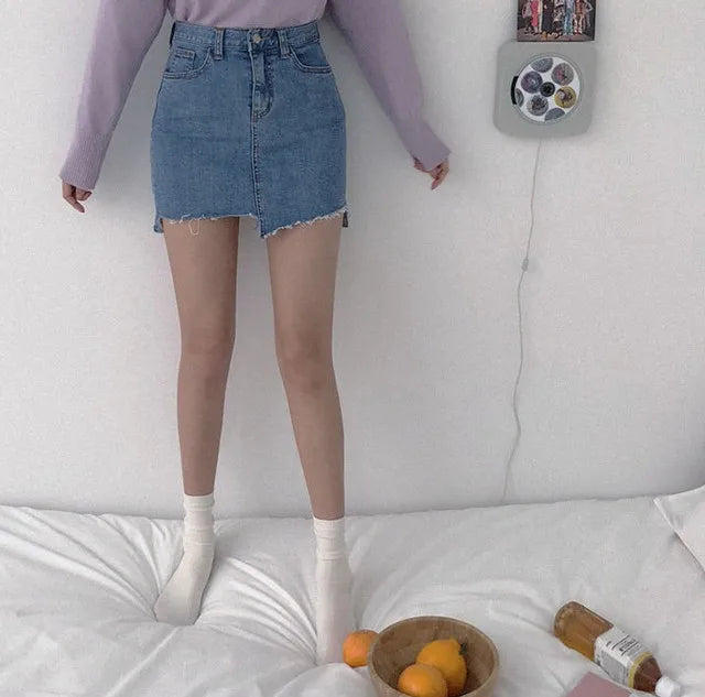 Jeans Skirts For Women Short Irregular High Waist Woman Denim Skirt Sexy Korean Style Cheap Streetwear Clothing Sales Fashion