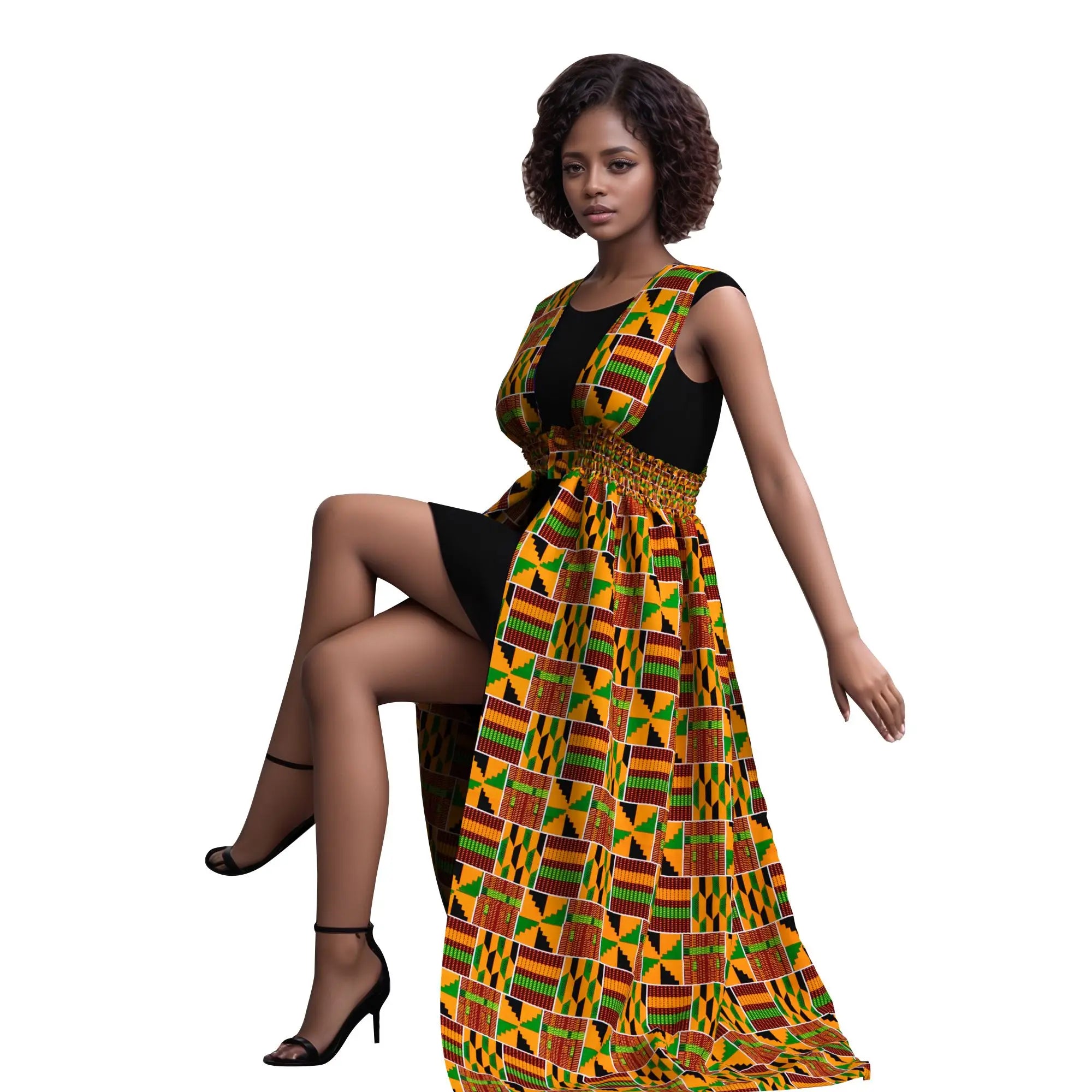 African Print Long Kaftans Dress for Women Sleeveless Vest Dresses Traditional African Design Party Clothing WY11071