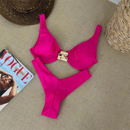 Push Up Swimwear Women Swimsuits 2025 Sexy Brazilian Bikini Set Thong Micro Biquini Female Bathing Suit Solid Beachwear