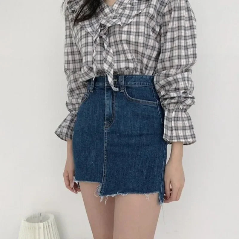 Jeans Skirts For Women Short Irregular High Waist Woman Denim Skirt Sexy Korean Style Cheap Streetwear Clothing Sales Fashion
