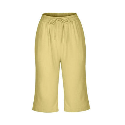 Casual Cotton Linen Pants For Female Streetwear Solid Color Wide Leg Capri Versatile Palazzo Pants Baggy Cargo Pants With Pocket
