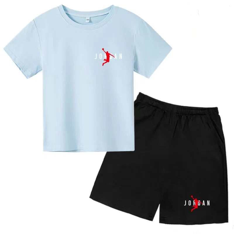 Children Summer Clothes T-shirt Sports Wear Letter Short-Sleeved +Shorts Boy 2P Girl Casual Fashion Coat Sunshine Basketball Set