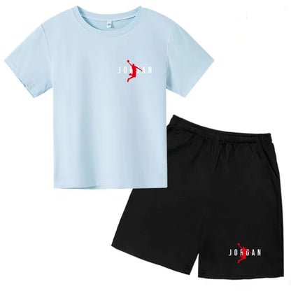 Children Summer Clothes T-shirt Sports Wear Letter Short-Sleeved +Shorts Boy 2P Girl Casual Fashion Coat Sunshine Basketball Set