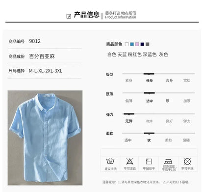 Pure Linen Short-sleeved Shirt Men&