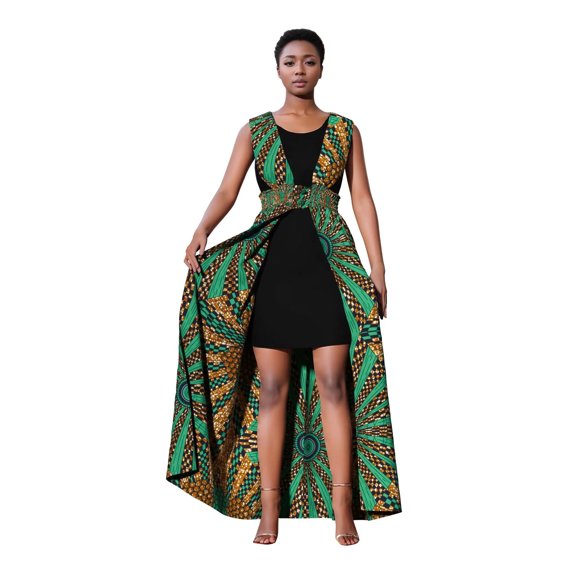 African Print Long Kaftans Dress for Women Sleeveless Vest Dresses Traditional African Design Party Clothing WY11071