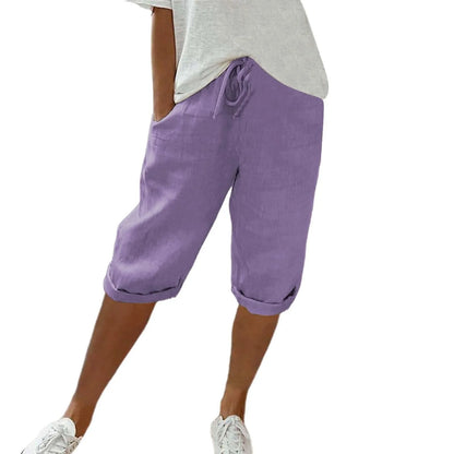 Casual Cotton Linen Pants For Female Streetwear Solid Color Wide Leg Capri Versatile Palazzo Pants Baggy Cargo Pants With Pocket