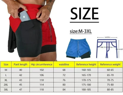 Men Running Shorts 2 In 1 Double-deck Sport Shorts Sportswear Gym Fitness Short Pants Training Jogging Bottom Men&