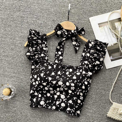 Crop Tops Camis Women Ruffles Sexy Elegant Simple Streetwear Vintage Summer Holiday Casual Young Aesthetic All-match Ulzzang New