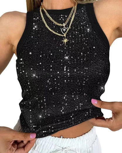 Tank Top for Women 2025 Summer New Pearl Leopard Print Small Sleeveless T-shirt Sexy Exposed Navel and Waist Color Blocked Vest