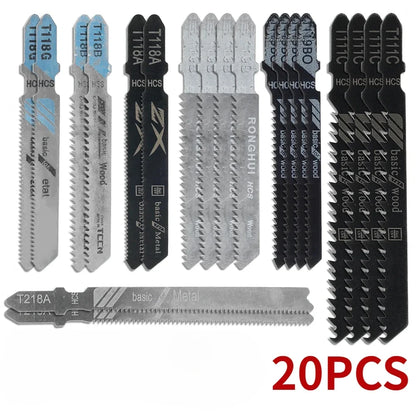 20 Pieces Jigsaw Blades Set T-Shaft HCS Assorted Jig Saw Blades for Wood Plastic and Metal Cutting for Black &amp; Decker Metabo