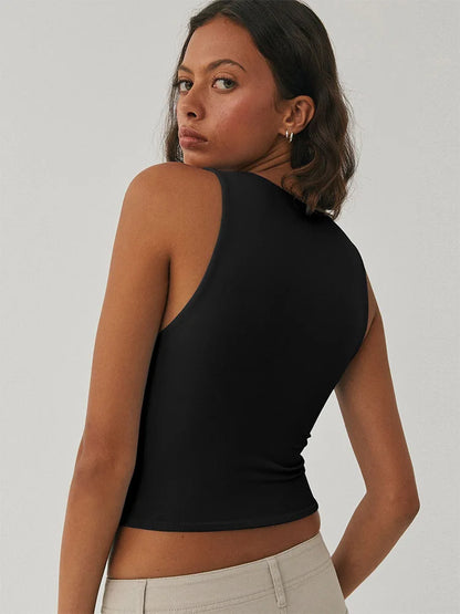Sleeveless tight bottom shirt, round neck I-shaped solid color top, casual vest