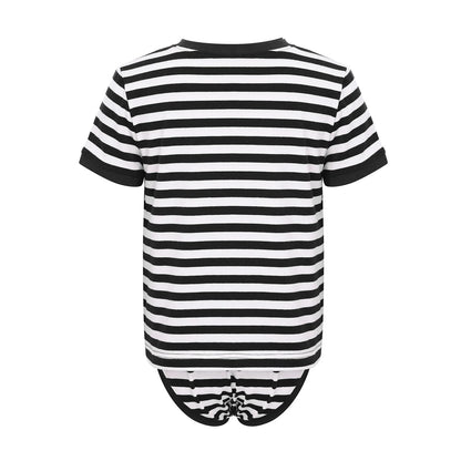 Kids Boys Girls Special Needs Adaptive Clothing Round Neck Short Sleeve Press Buttons Open Crotch Striped Leotard Bodysuit