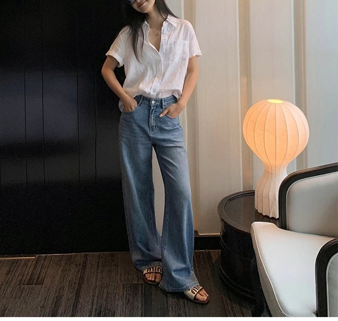 Linen Short-sleeved Shirt Women&