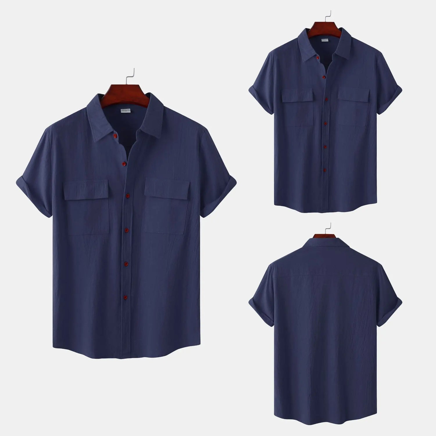 Turn Down Collar Men Shirts Solid Short Sleeve Shirts Single Breasted Casual Shirt Buttons Cardigan Sports Loose Breathable