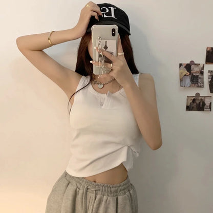 Tank Top for Women Ribbed Button Down Sleeveless Blouse Solid Color Casual Women&