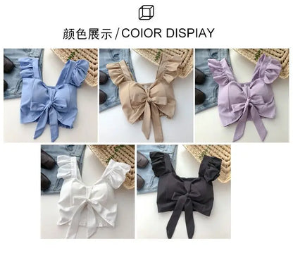 Crop Tops Camis Women Ruffles Sexy Elegant Simple Streetwear Vintage Summer Holiday Casual Young Aesthetic All-match Ulzzang New