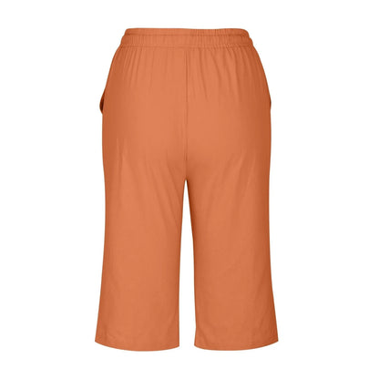 Casual Cotton Linen Pants For Female Streetwear Solid Color Wide Leg Capri Versatile Palazzo Pants Baggy Cargo Pants With Pocket