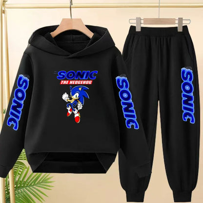 Kids Long-sleeved Clothing Supersonic Jogging Blue Sweatshirt Top Coat+Pants Hoodie Boys Girls 3-12Yrs Clothes Casual Sports Set