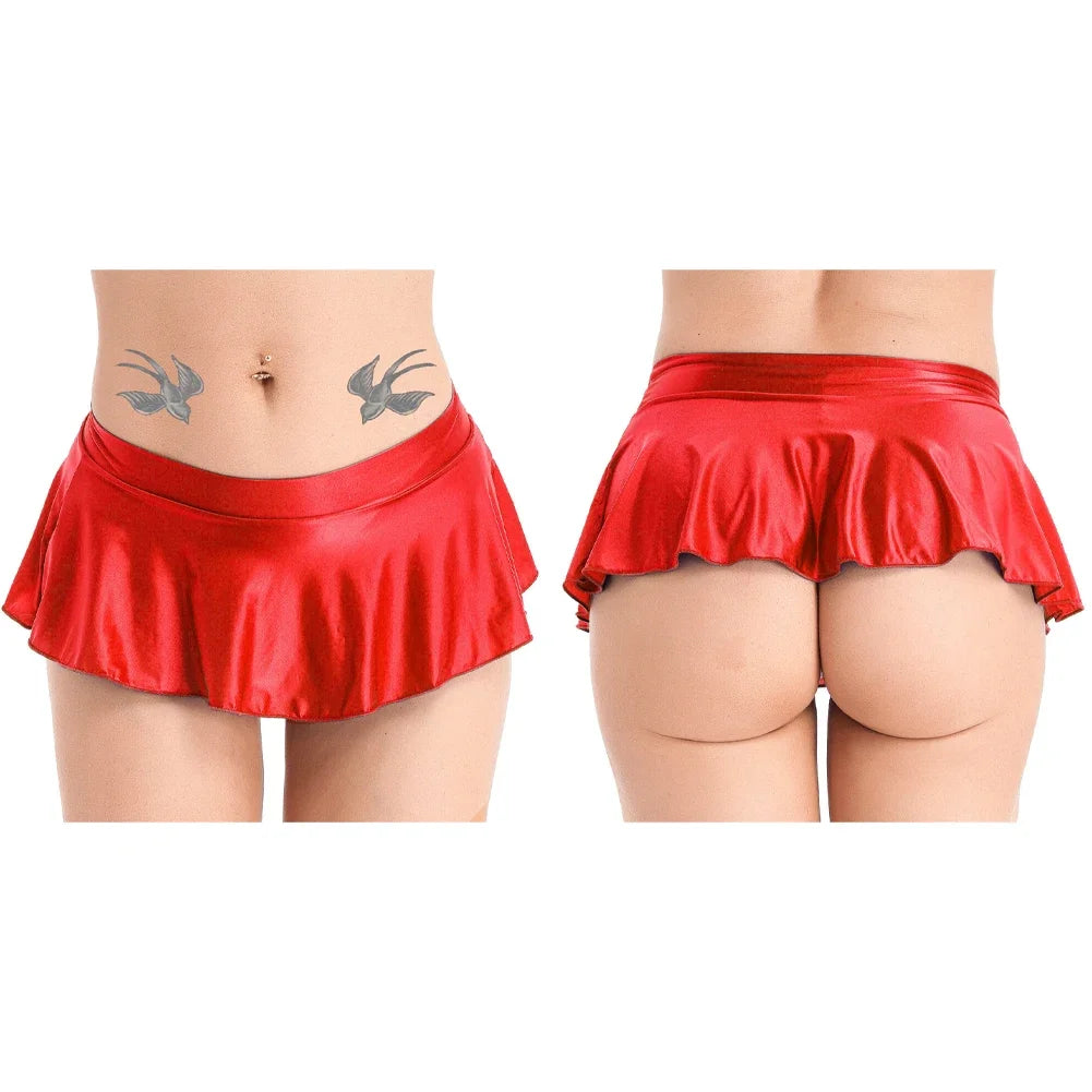 Sexy Womens Glossy Short Skirt Shiny Skater Dance Party Skirt  A-line Skirt 2023 Fashion Summer Women&