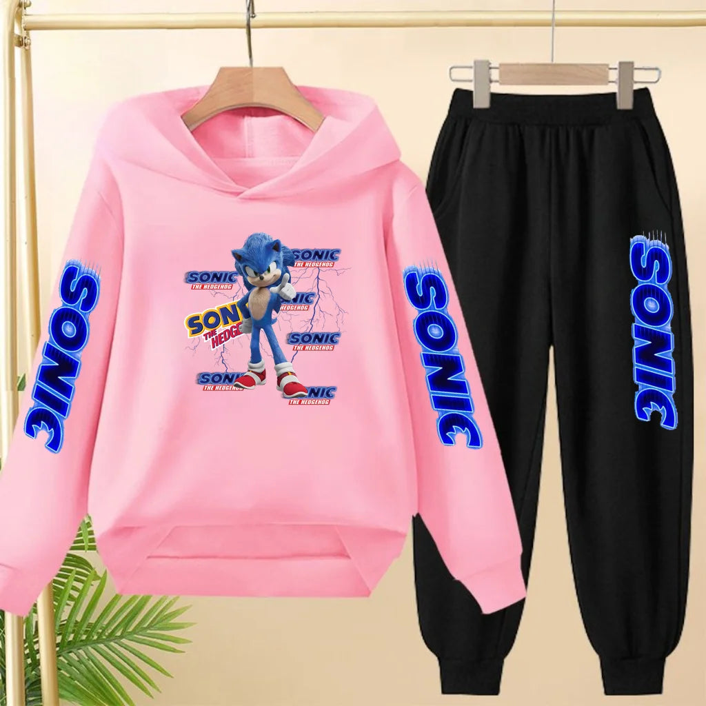 Kids Long-sleeved Clothing Supersonic Jogging Blue Sweatshirt Top Coat+Pants Hoodie Boys Girls 3-12Yrs Clothes Casual Sports Set