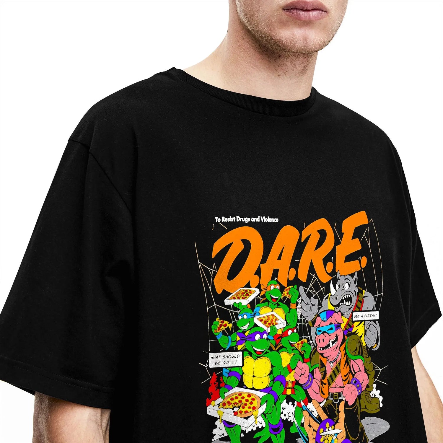 TMNT D.A.R.E. Just Say No 100 Cotton T-Shirts  Hipster Tshirt for Men&