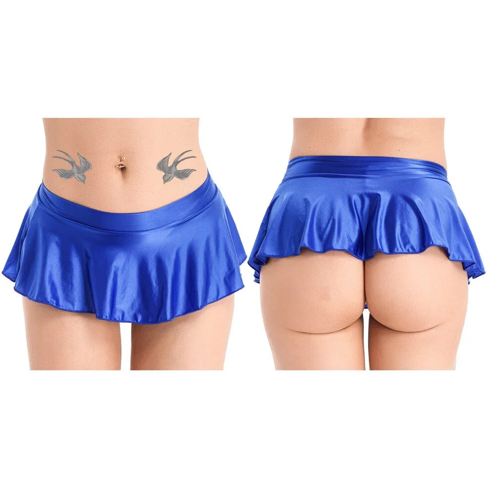 Sexy Womens Glossy Short Skirt Shiny Skater Dance Party Skirt  A-line Skirt 2023 Fashion Summer Women&