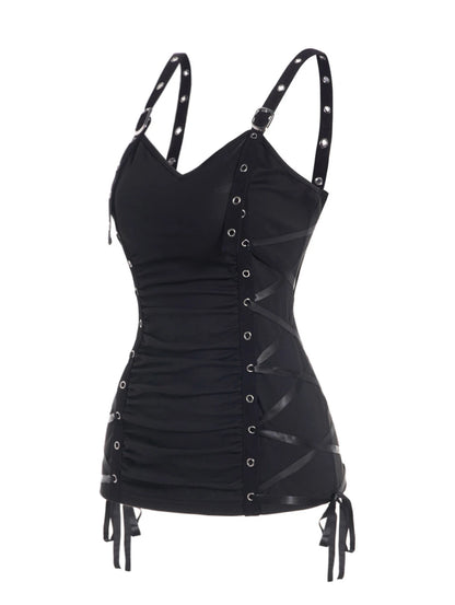 Summer Tank Tops for Women Plain Color Tank Top Ruched Grommet Lace Up Casual Sleeveless Tops топ женский