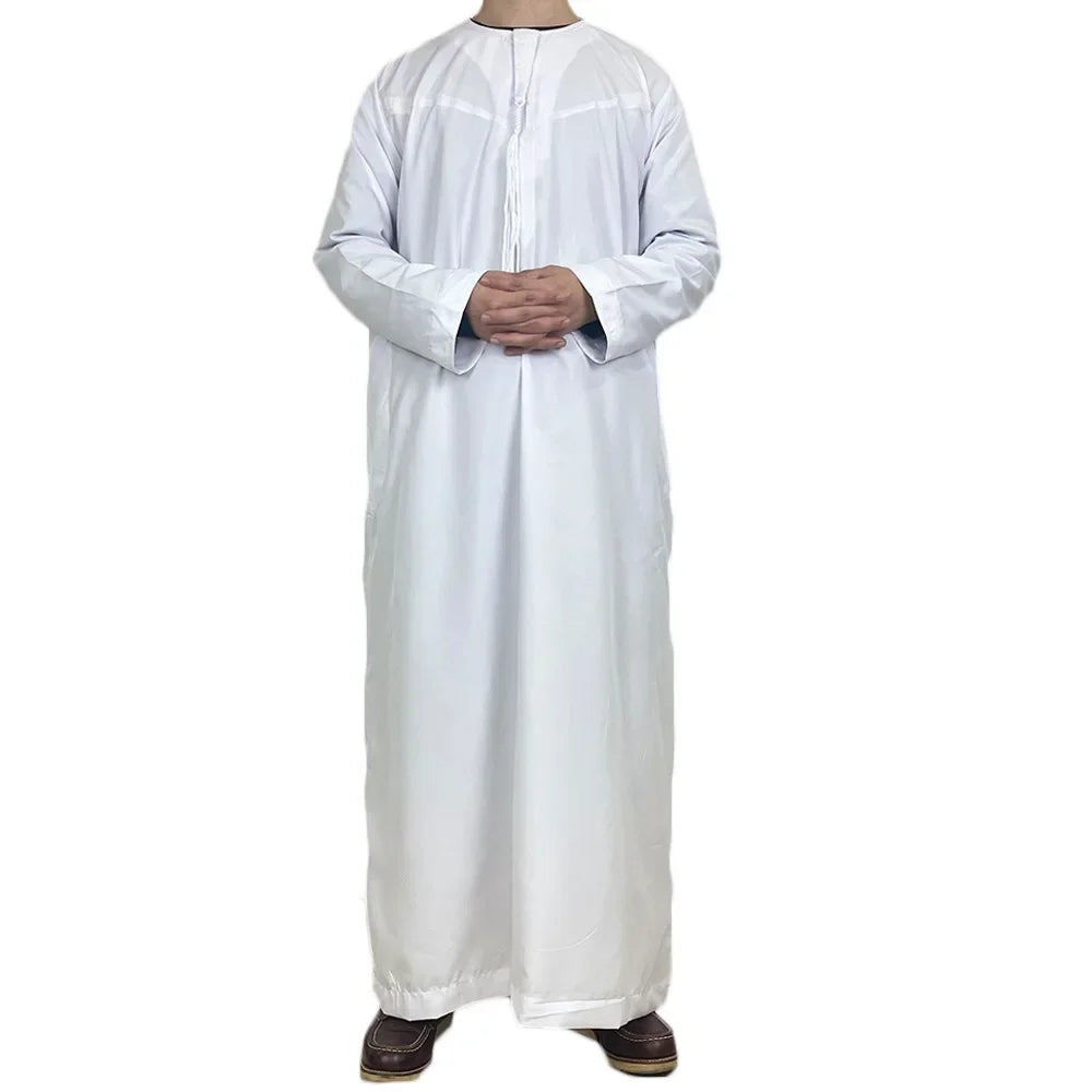 Middle East Arab Kaftan Men Muslim Clothing Solid Long-sleeved Round Neck Robes Causal Loose Men Jubba Thobe National Costumes