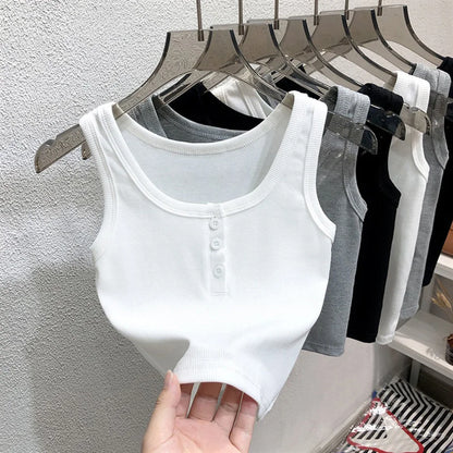 Tank Top for Women Ribbed Button Down Sleeveless Blouse Solid Color Casual Women&