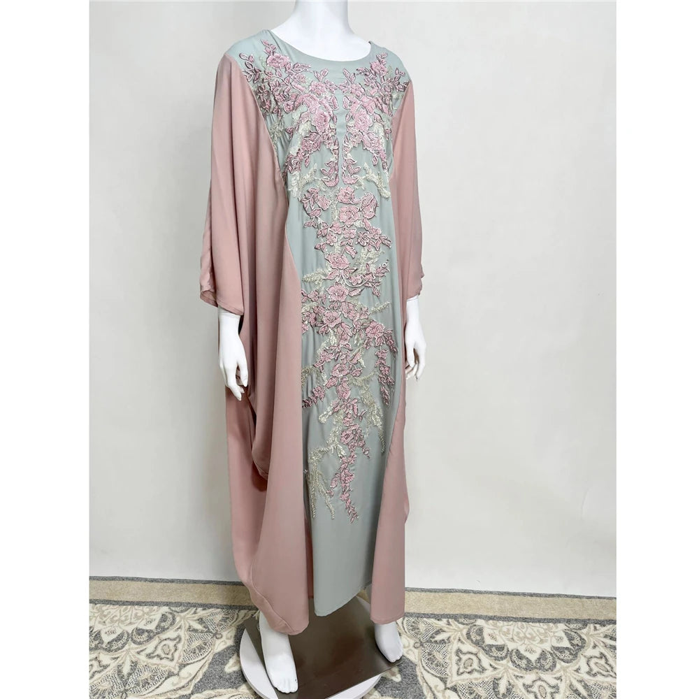 Moroccan Caftan Abayas Muslim Women Embroidery Bat Sleeve Maxi Dresses Eid Ramadan Kaftan Turkey Arabic Islamic Dubai Djellaba