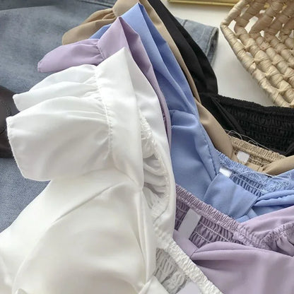 Crop Tops Camis Women Ruffles Sexy Elegant Simple Streetwear Vintage Summer Holiday Casual Young Aesthetic All-match Ulzzang New