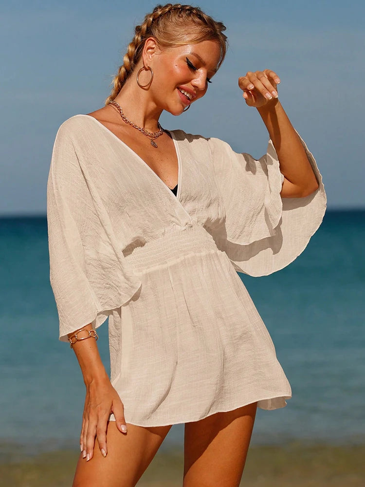 Sexy Swimwear V Neck Bathing Suit Women Backless Beach Cover Up Sarong Tunic Beach Wear Vacation Swimwear Beach Wear Beachwear