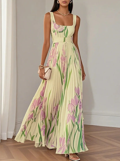 Sexy Flower Print Long Dress Women Summer 2025 Fashion Sleeveless Strap Maxi Dresses Elegant