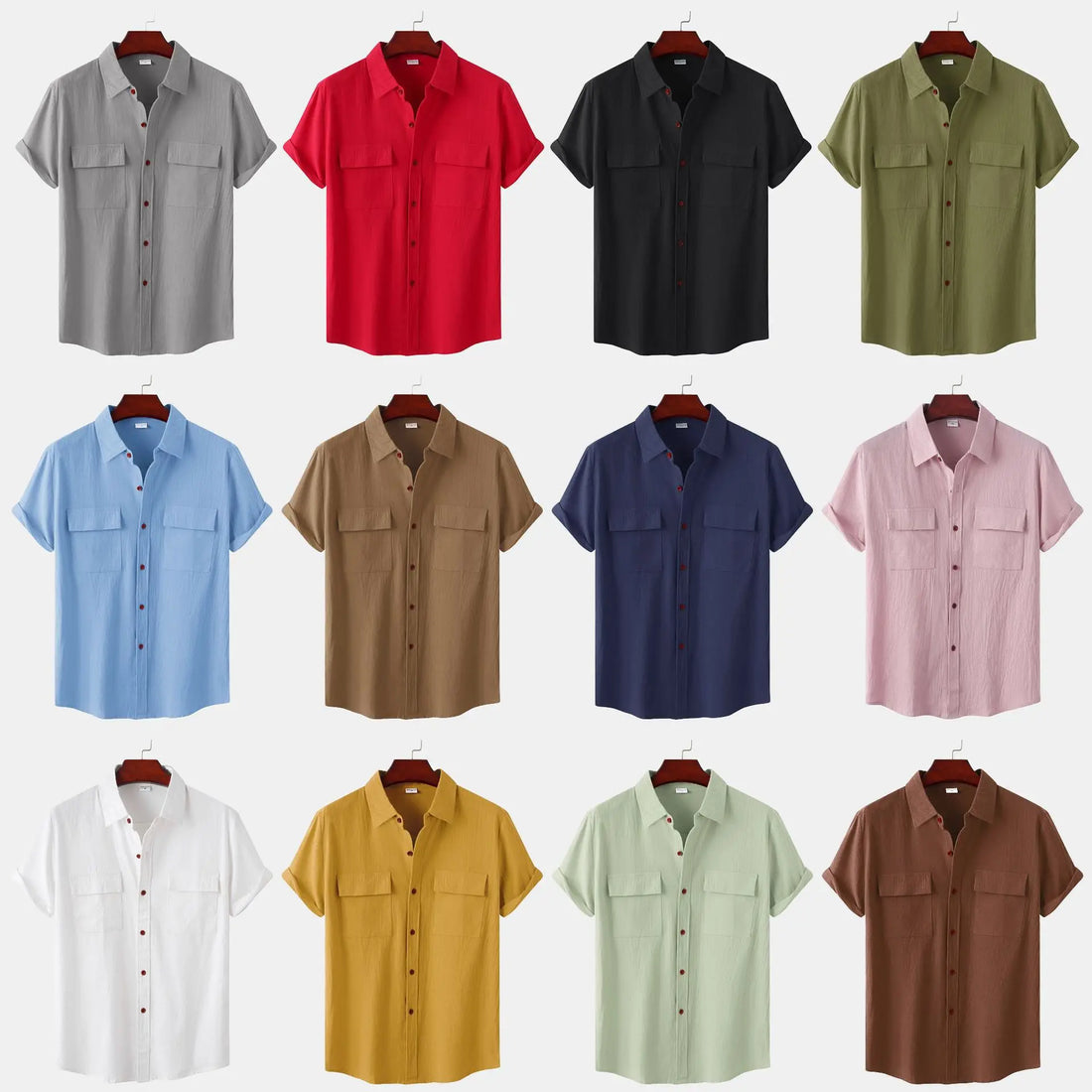 Turn Down Collar Men Shirts Solid Short Sleeve Shirts Single Breasted Casual Shirt Buttons Cardigan Sports Loose Breathable