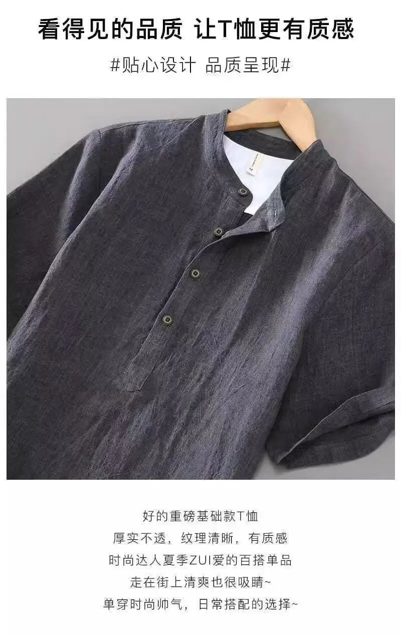 New Cotton Linen Shirts for Men Casual Shirts Lightweight Short Sleeve Henley Beach Shirts Hawaiian T Shirts for Men