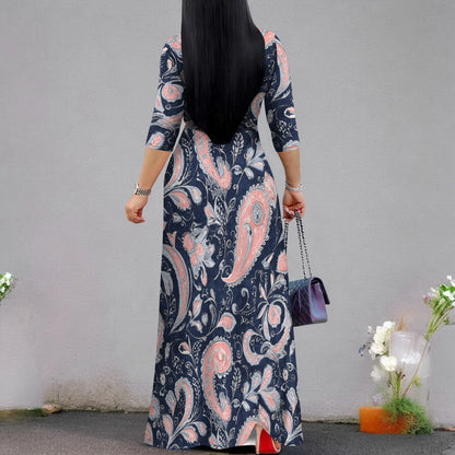 Plus Size Dresses for Women Print Maxi Dresses Flowy 3/4 Sleeve with Belt
