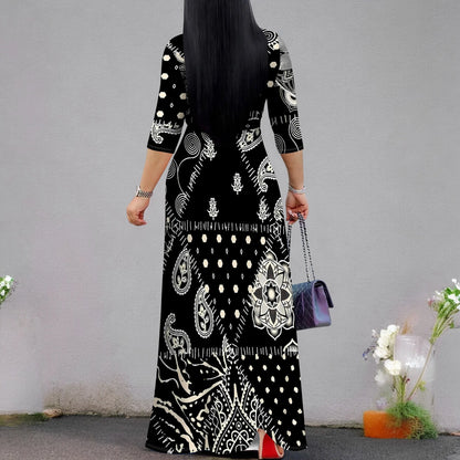 Plus Size Dresses for Women Print Maxi Dresses Flowy 3/4 Sleeve with Belt