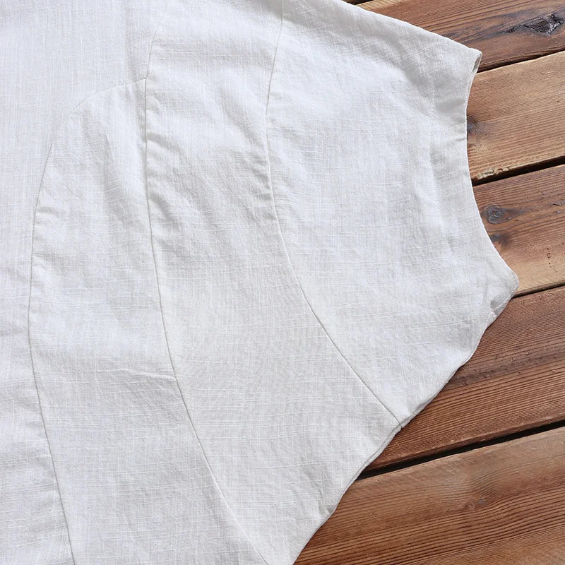 Cotton Linen Shirts Women Casual Solid Blouses Shirts Loose Tops Tunic Blusas Oversized T-Shirt Blouse Women Short Sleeve Shirt