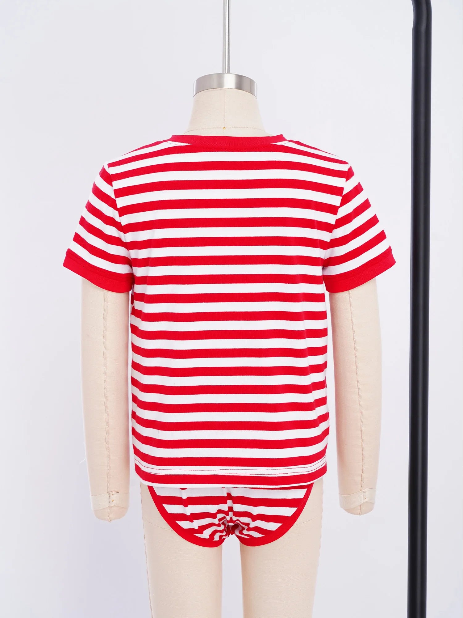 Kids Boys Girls Special Needs Adaptive Clothing Round Neck Short Sleeve Press Buttons Open Crotch Striped Leotard Bodysuit