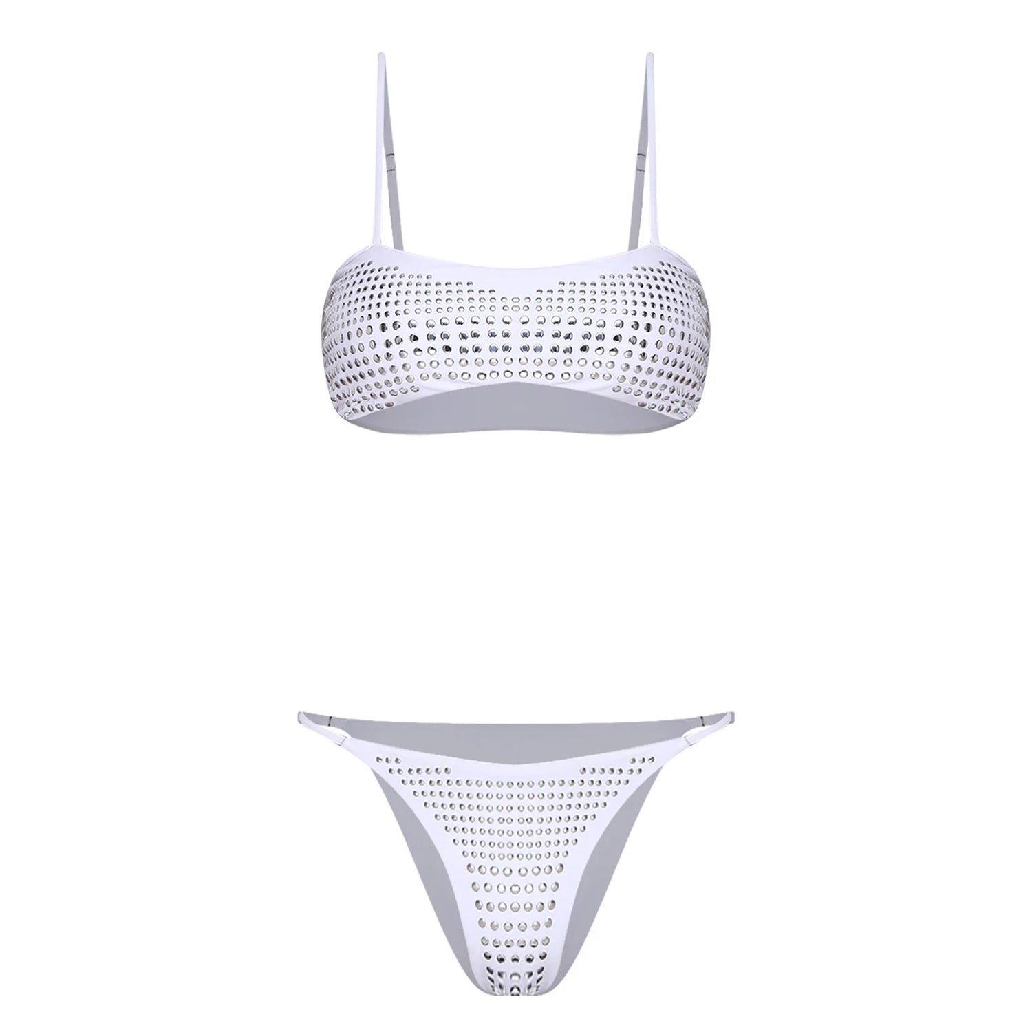 Womens Bikini Swimwear Beach Bathing Suit Shiny Sequin Two Pieces Swimwear Bikini Top with High Waist Briefs 2-piece Beachwear