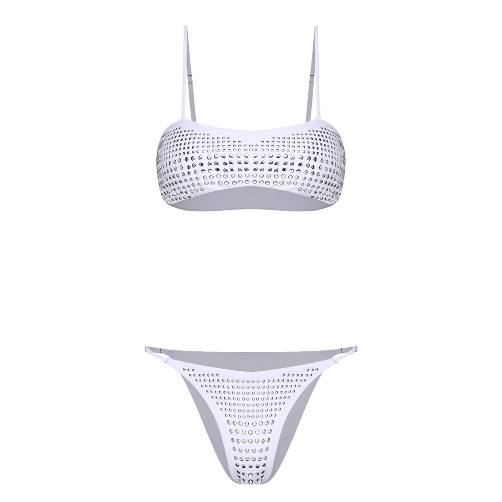 Womens Bikini Swimwear Beach Bathing Suit Shiny Sequin Two Pieces Swimwear Bikini Top with High Waist Briefs 2-piece Beachwear