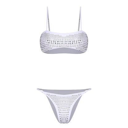 Womens Bikini Swimwear Beach Bathing Suit Shiny Sequin Two Pieces Swimwear Bikini Top with High Waist Briefs 2-piece Beachwear