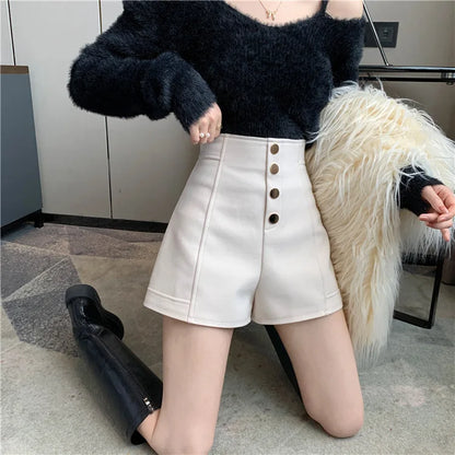 Black Shorts Women Spring Summer New Wide Leg Pants High Waist Single BreastedAApricot casual hot pants
